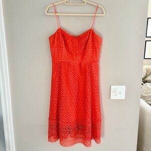 J. Crew Vibrant Coral Lace Midi Dress